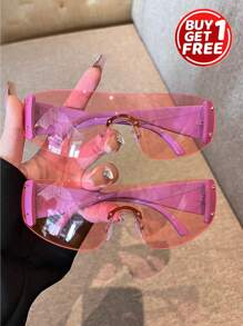 1/2 件女式无框星铆钉 Y2K 复古甜美辣味一体式时尚眼镜，适合外出时尚基本款秋冬女士服装商务休闲礼品海滩配饰女士时尚眼镜太阳镜 - 2件(紫腳粉片) - 查看 5