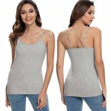 2 In 1 Built In Bra Women Cami Vest Camisole Tank Top Underwear Undershirts Sports Yoga Casual Padded Bra - 灰色 - 查看 2