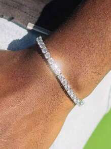 Juego de collar y pulsera de cadena de zirconia de tenis, joyería de estilo hip hop de moda para hombres, regalo para vacaciones