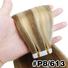 1pack Highlight Tape In Hair Extensions Human Hair Tape In Real Human Hair 20 Pcs Glue On Hair Extensions Color #P8/613 For Women - S8/613 - View 6