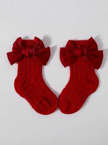 1pc Baby Bowknot Headband + 1 Pair Butterfly Mesh Socks, Baby Gift Set Love Valentine - Burgundy - View 3