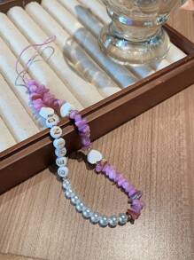 Customized Phone Lanyard With Colorful Crystal Beads, Pearls And Letter Charms, Personalized With Name, Slogan, Date, Suitable For Birthday, Anniversary, Gift Giving And Wearing