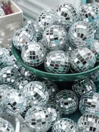 10pcs Disco Balls Ornaments, Mini Disco Ball Hanging Decoration, Silver Hanging Disco Ball, Disco Mirror Balls Reflective Glass Ball, Home Hanging Decoration Ornaments For Disco Theme Party Backdrop, Birthday & Bar, Wedding, Holiday Decoration