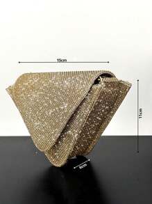 Bolsa Feminina Transversal Pequena Festa Noite Glitter Triangulo Geométrica Tendencia - Dourado - Visão 7