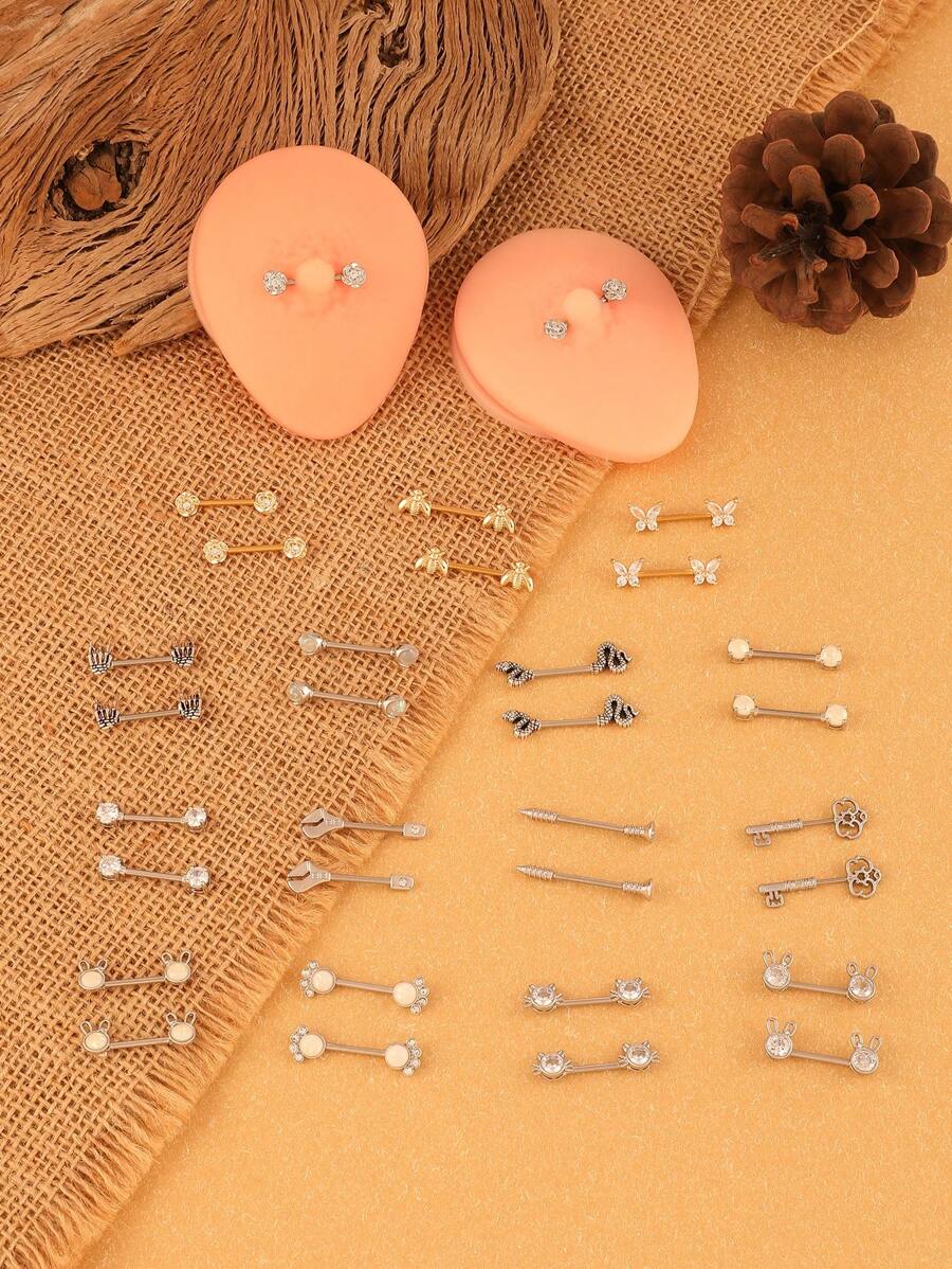 2 件装时尚欧美风格不锈钢轴女士乳头环