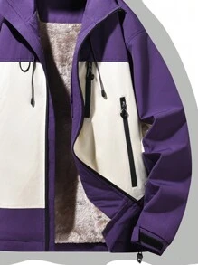 Men's Outdoor Jacket, Thermal Lined Thicken Winter Warm Casual Windbreaker - Purple - View 4