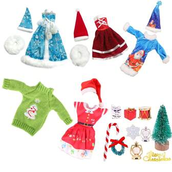 Mini Merry Christmas Ornament och vackra julkläder för 30 cm/11,8 tum Pojkedocka och flickdocka, dockhustillbehör lekset, dockklänningsklänning,/dag/julpresent