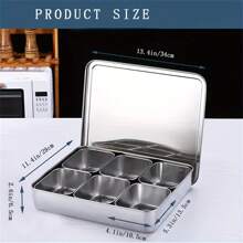 不锈钢多隔间厨房储物盒：6 个隔间，带盖子和隔板，用于存放香料、水果、糖果和零食 - 适用于厨房 - 銀色 - 查看 9