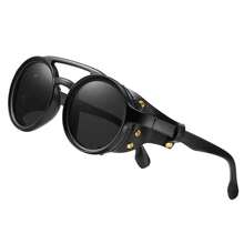 Gafas de estilo vintage de moda Steampunk resistentes al viento para montañismo, con montura redonda, gafas retro para hombres y mujeres con gafas laterales, ideales para ciclismo, motociclismo, y actividades al aire libre como la playa, vacaciones y viajes. (Estuche de gafas no incluido)