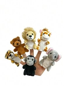 Muñecos de peluche con forma de dedos de León, Tigre, Elefante, Jirafa y Cabra, títeres de animales del bosque para espectáculos