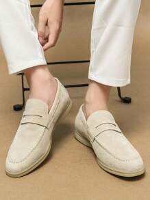Luxury Men's Slip-On Penny Loafers, Faux Suede Casual Shoes, Soft, Comfortable, Breathable, Non-Slip, Wear-Resistant Sole, Fashionable, Elegant, Gentleman, Suitable For Suits, Graduation, Business, Party, Weddings, Spring/Summer/Autumn. Size Runs Large, Recommend Ordering One Size Down.