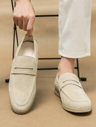 Luxury Men's Slip-On Penny Loafers, Faux Suede Casual Shoes, Soft, Comfortable, Breathable, Non-Slip, Wear-Resistant Sole, Fashionable, Elegant, Gentleman, Suitable For Suits, Graduation, Business, Party, Weddings, Spring/Summer/Autumn. Size Runs Large, Recommend Ordering One Size Down.