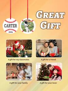 1pc Customized Photo Acrylic Pendant, Personalized Baseball Decoration, Double-Sided And Single-Sided Design, Front Customized Photo, Back Customized With Your Name, Time, Christmas Decoration, Baseball Gift, Christmas Tree Holiday Decoration Pendant, Perfect Christmas Gift For Fans And Enthusiasts Gifts Birthday Graduation