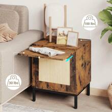 Rattan Night Stand, End Table With Storage Cabinets And Tray, Side Table With Sturdy Metal Legs For Bedroom, Living Room, Office - Brown - View 5