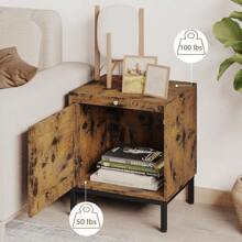 Rattan Night Stand, End Table With Storage Cabinets And Tray, Side Table With Sturdy Metal Legs For Bedroom, Living Room, Office - Brown - View 4