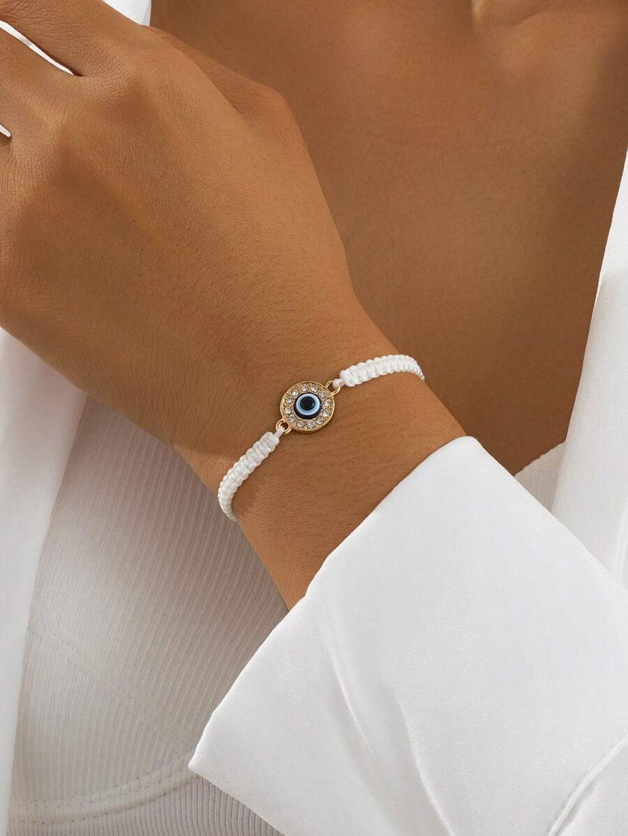 1pc Unisex Adjustable Gemstone Demon Eye Bracelet - White - View 1