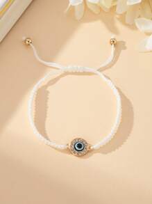 1pc Unisex Adjustable Gemstone Demon Eye Bracelet - White - View 3