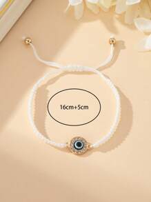1pc Unisex Adjustable Gemstone Demon Eye Bracelet - White - View 5