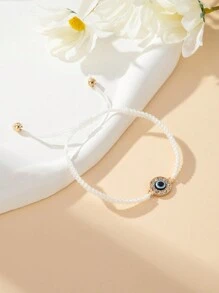 1pc Unisex Adjustable Gemstone Demon Eye Bracelet - White - View 2