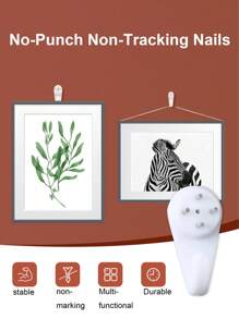 10 件装家居防跟踪钉装饰画挂画防跟踪挂钩钟表悬挂塑料挂钩壁挂相框墙钉十字绣框架照片墙防跟踪钉安装配件 - 白色 - 查看 1