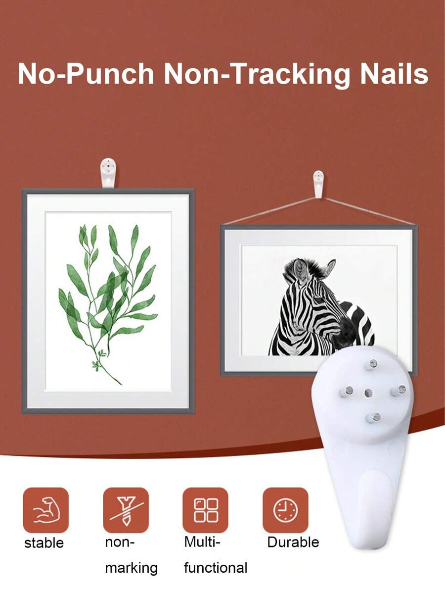 10 件装家居防跟踪钉装饰画挂画防跟踪挂钩钟表悬挂塑料挂钩壁挂相框墙钉十字绣框架照片墙防跟踪钉安装配件 - 白色 - 查看 1