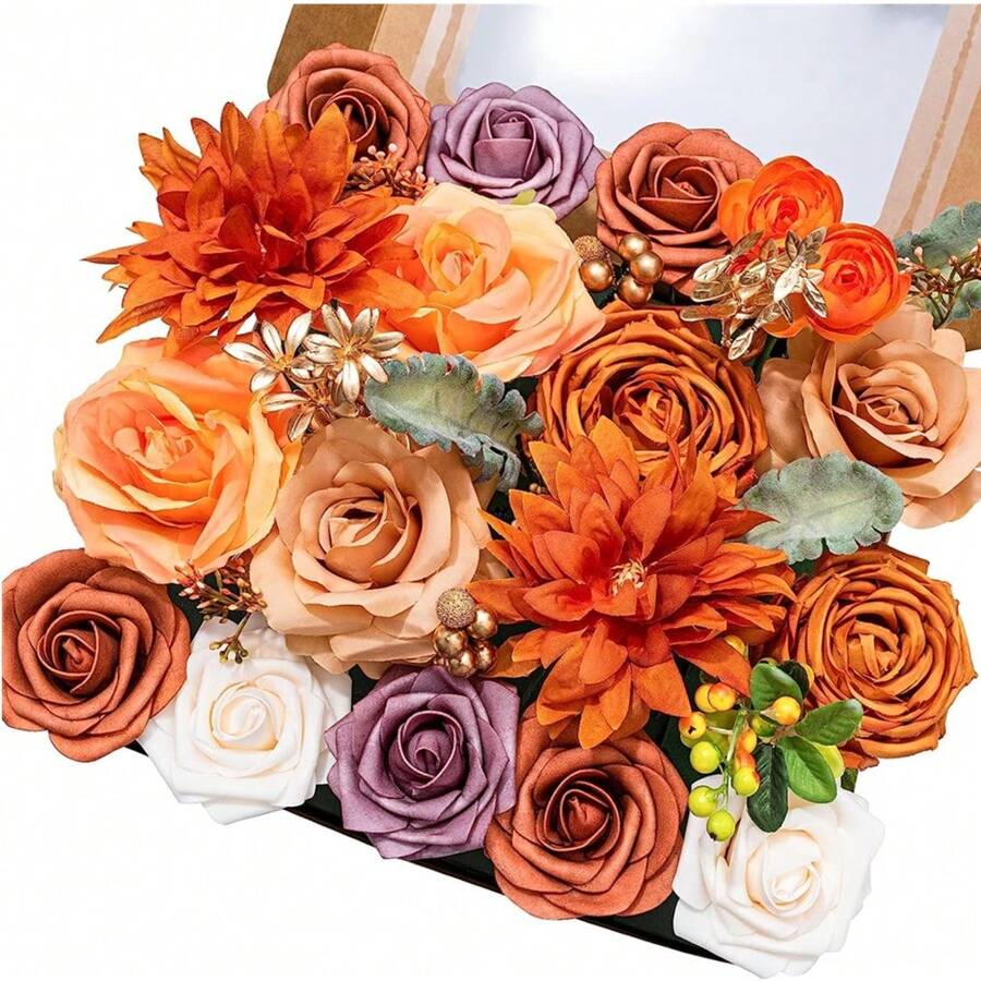 1 套 27 件装人造橙花装饰盒、丝绸花束，适用于婚礼、派对、蛋糕装饰等 - 橘色 - 查看 1