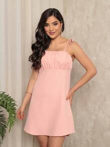 Plain Tailored Dress With Straps - 淺粉色 - 查看 4