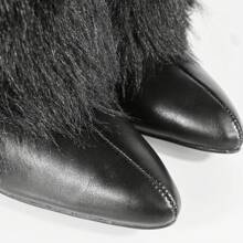 Furry Fuzzy Fold Over Wedge Ankle Boots - Black - View 6