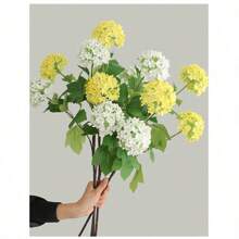 1pc Artificial Flowers, A Bunch Of Artificial Flowers With Three Flower Balls. Suitable For Wedding Ceiling Layout Simulation. Evergreen Scene Multi-Purpose, For The Scene Environment To Provide A Beautiful Atmosphere Simulation Bouquet Suitable For Home Decoration Business Occasions Office Meetings And Other Scenes - 白色 - 查看 5