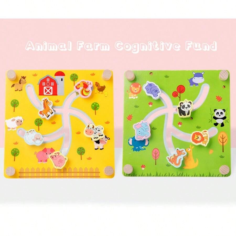1pc Wooden Route Planning Game Board, Baby Transportation, Fruit
