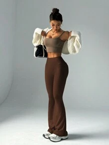 FWH Pantalones elegantes, de estilo casual sencillo, que levantan y realzan el trasero, de moda informal chic, con estilo retro, de lujo discreto, que estiliza las piernas, clásicos y de alta gama, de cintura alta versátiles acampanados, de nuevo estilo europeo, que tonifican la cintura, pantalones anchos de yoga para fitness