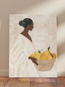 1/3 szt. Nieoprawione płótno plakat ścienny przedstawiający eleganckie afrykańskie postacie: kobietę z koszem owoców i dwie siedzące kobiety w środowisku pustynnym z kaktusem
