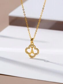 1Pc Elegant 925 Sterling Silver Four Leaf Clover 26 Initial Letters A-Z Pendant Necklace Plated With 18K For Women Daily Wear And Gifts For Girls