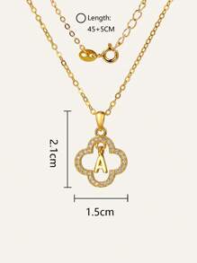 1Pc Elegant 925 Sterling Silver Four Leaf Clover 26 Initial Letters A-Z Pendant Necklace Plated With 18K For Women Daily Wear And Gifts For Girls