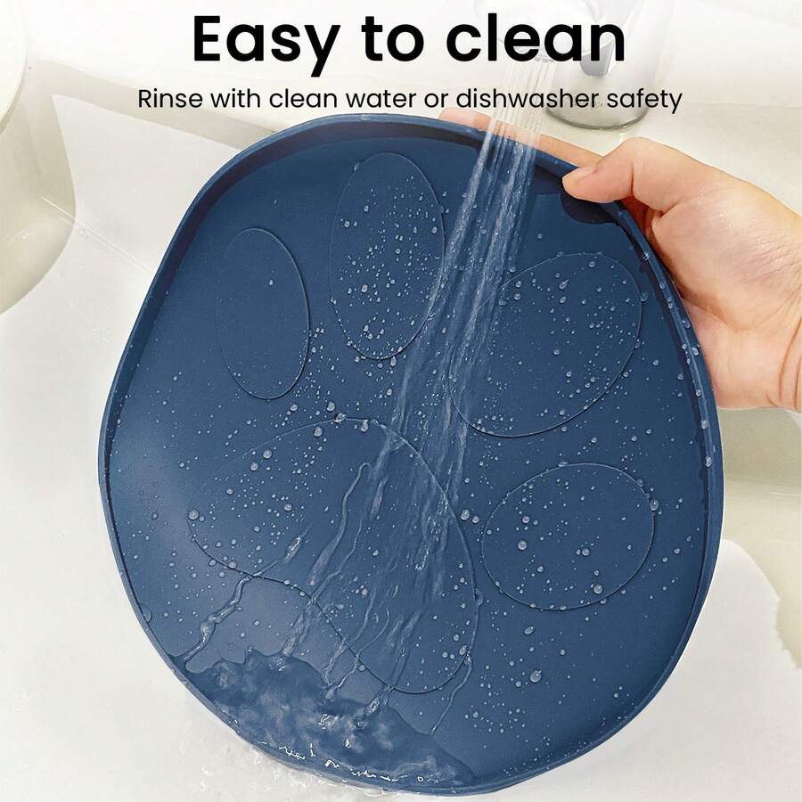 2pcs Navy Blue Pet Placemat Has A Paw Print Grey Circular Dog And Cat