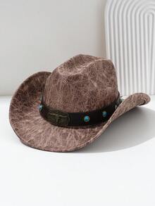 1 件男女通用 PU 皮革西部牛仔帽，搭配金属 3D 公牛蓝宝石铆钉手工编织腰带和链条，复古蒸汽朋克配饰，赛博朋克，男士礼物，适合派对、西部主题、聚会、角色扮演、毕业典礼、化妆舞会、节日、音乐节 - 牛頭 - 查看 6