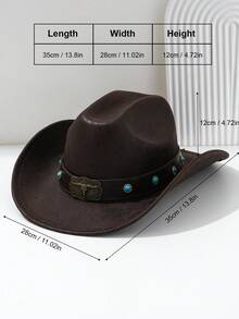 1 件男女通用 PU 皮革西部牛仔帽，搭配金属 3D 公牛蓝宝石铆钉手工编织腰带和链条，复古蒸汽朋克配饰，赛博朋克，男士礼物，适合派对、西部主题、聚会、角色扮演、毕业典礼、化妆舞会、节日、音乐节 - 牛頭 - 查看 3