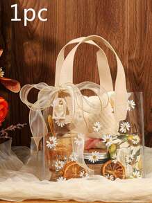 5 Pieces/1 Piece Large PVC Gift Bag With Ribbon Delicate Daisy Print Gift Bag - Fashionable And Portable Wedding Gift Bag Small Daisy Print PVC Transparent Tote Bag, Gift Packaging Bag - Multicolor - View 19