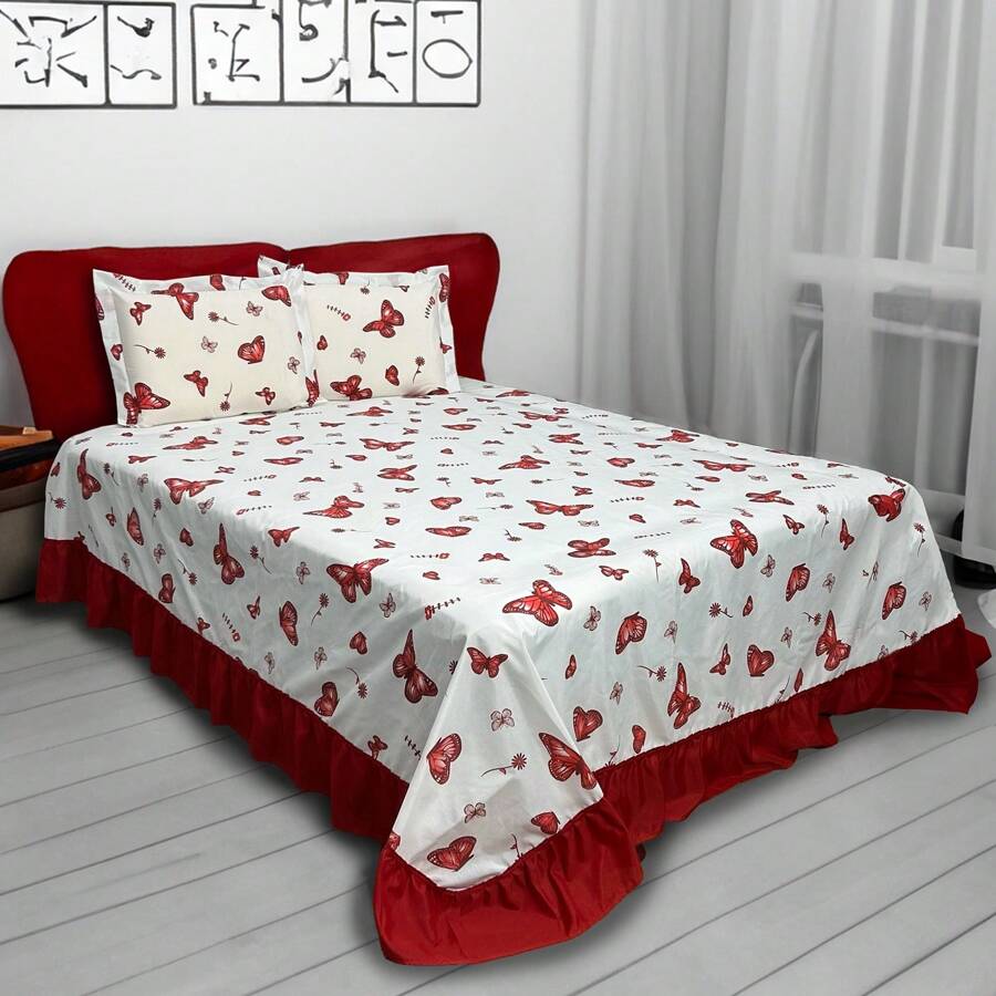 Charlotte Bedspread Bedspread Queen Size Double Bed With 3 Pieces For Gift With Pillowcase - 紅色蝴蝶 - 查看 1
