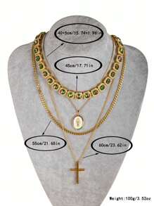 4 Pcs Hip-Hop Men's Layered Avant-Garde Style Personality Fashion Cross Pendant Necklace Set - Multicolor - View 2