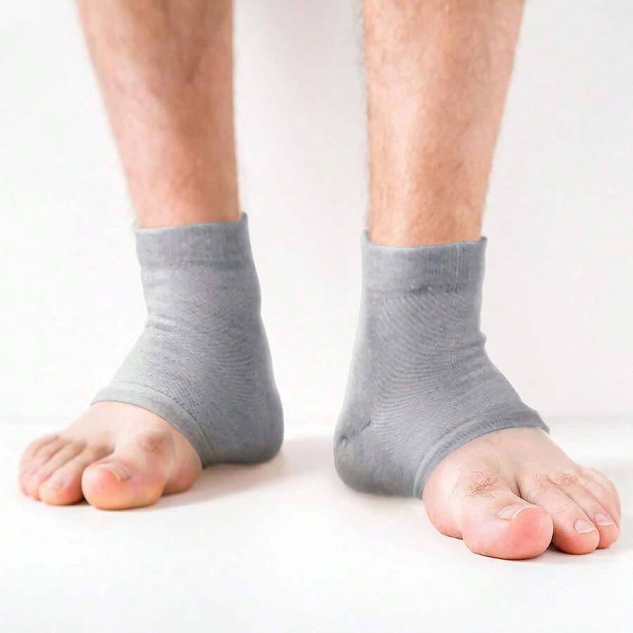 1 đôi tất gót chân dưỡng ẩm có lớp lót gel, chống trượt và chăm sóc gót chân nứt nẻ cho nam và nữ, thiết kế không có ngón chân để chăm sóc bàn chân - Xám - Xem 1