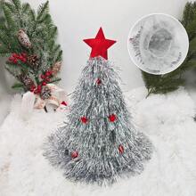 5pcs/Set Colorful Tinsel Pom Pom Santa Hats, Christmas Tree Shaped Creative Design In Green, Silver, Red, Vibrant Colors For Holiday Atmosphere & Photo Props