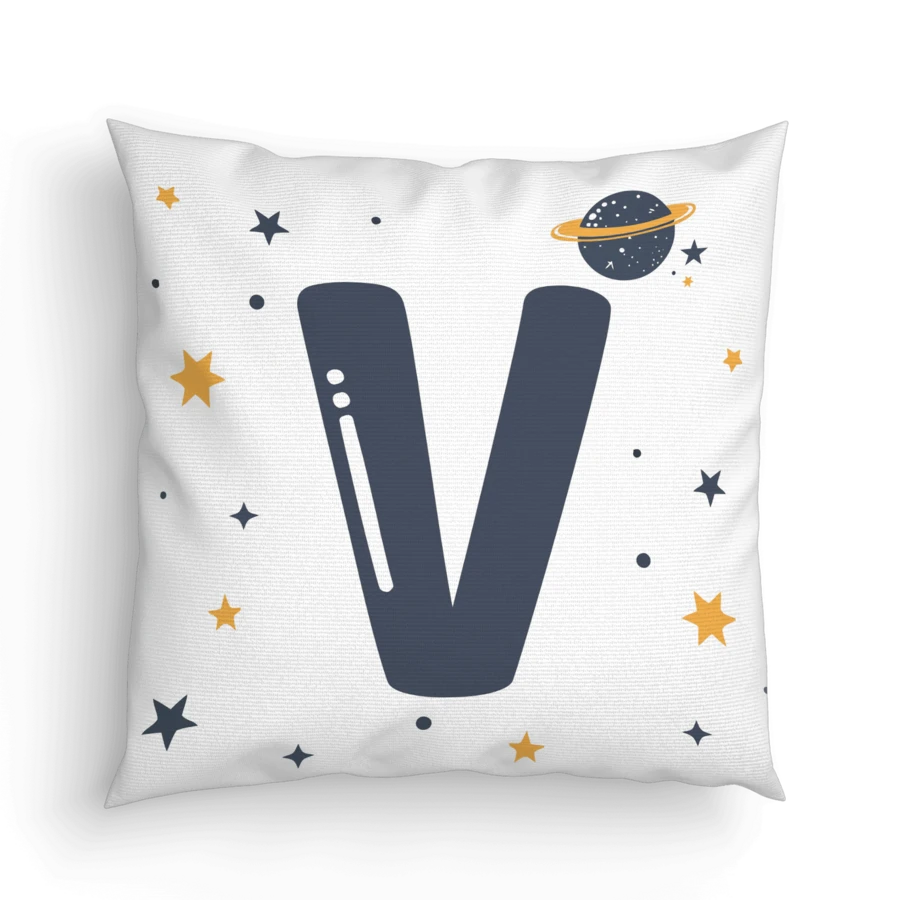 Arte e Cores 4 Decorative Pillow Covers Astronaut Rocket With Initial Name For Boy's Bedroom - 45 X 45cm - V - 查看 1