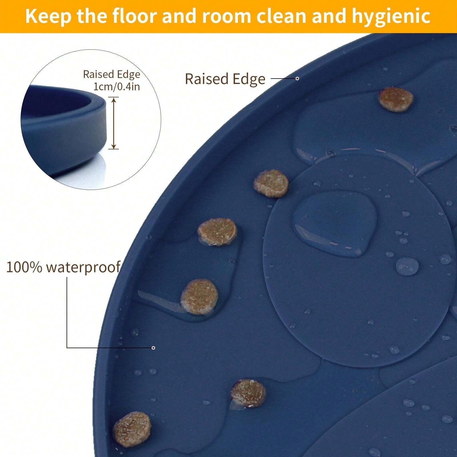 2pcs Navy Blue Pet Placemat Has A Paw Print Grey Circular Dog And Cat