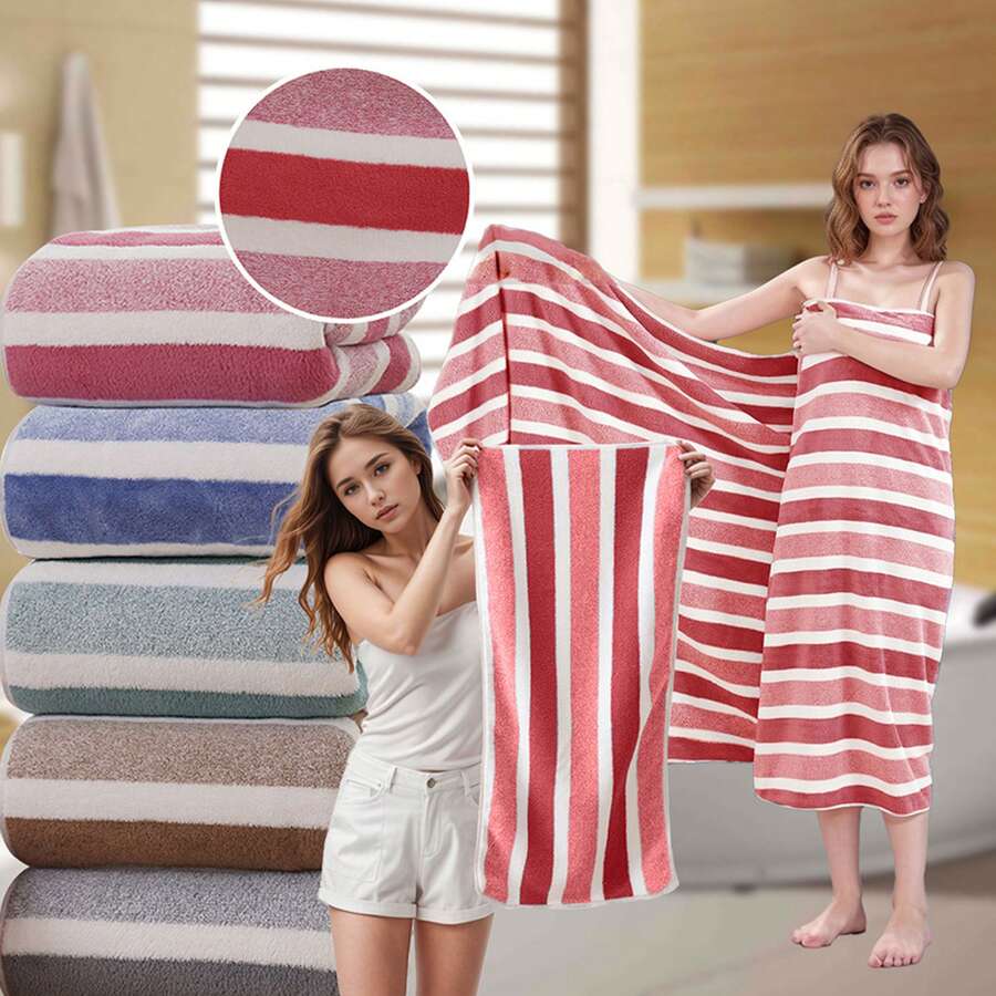 Set Of 2 Super Soft Coral Fleece Bath Towels Large 88 Cm X 170 Cm