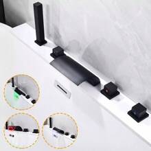 WUPYI WUPYI Rubinetto per vasca da bagno moderno a 5 fori con rubinetto a cascata a LED, set doccia nero