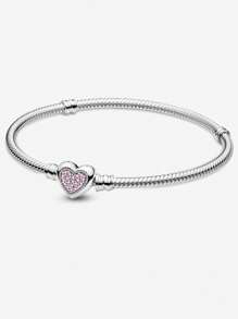 1Pc Glamorous 16-22CM Real Pink Heart Bead Snake Bone Bracelet For Women Girlfriend Gift Fine Ladies Jewellery