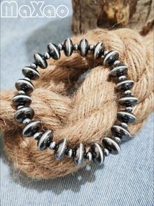 复古西式绿松石纳瓦霍弹性手链，适合日常佩戴，全绿松石珠，独一无二 - 復古風格的松石納瓦荷彈性手鍊 - 查看 9