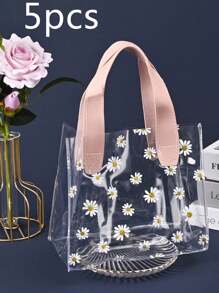 5 Pieces/1 Piece Large PVC Gift Bag With Ribbon Delicate Daisy Print Gift Bag - Fashionable And Portable Wedding Gift Bag Small Daisy Print PVC Transparent Tote Bag, Gift Packaging Bag - Multicolor - View 22