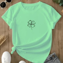 Women's T-Shirt Lucky Clover Personalized Delicate Everyday Sweet Cheerful - 薄荷綠 - 查看 2